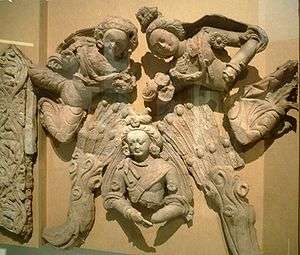 three terracotta figures "Heroic gesture of the Bodhisattva", 6th-7th century
