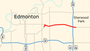 Sherwood Park Freeway is a short freeway in east Edmonton, stretching 7.1 km into Strathcona County ending east of Anthony Henday Drive.