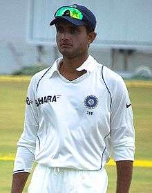Sourav Ganguly is seen wearing the Indian cricket team's Test cricket jersey