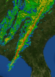 Radar image of a line of strong storms