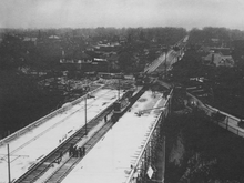 A historic photo of the Vale of Avoca being built with streetcar tracks on it