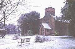 View of the church in the winter snow