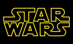 The words "STAR WARS" written in a large, yellow, outline font against a black background