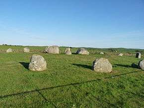 Photo of the stone circle in evening sunlight