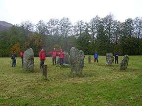 Drizzly image of stone circle with wet people