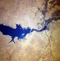 Satellite photo of lake and dam