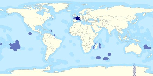 world ocean map showing territorial waters of France