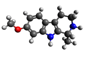 3D diagram of the chemical structure of tetrahydroharmine