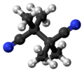 Ball-and-stick model of the tetramethylsuccinonitrile molecule