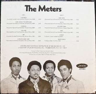 Album's back cover depicting band members in 1969. Left to right: Modeliste, Neville, Porter, Nocentelli.