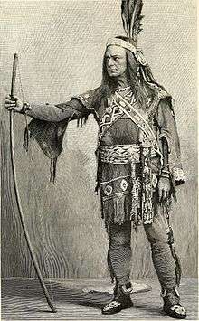 An actor dressed as Metamora, a Wampanoag man