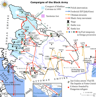 Map of Matthias Corvinus's conquests
