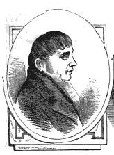 A drawing of a heavyset young man, who faces towards the right