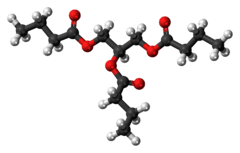 Ball-and-stick model of the butyrin molecule