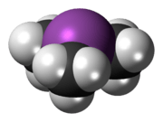 Space-filling model of the trimethylstibine molecule