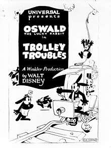 A cartoon rabbit is driving a tramcar; other cartoon rabbits are in, under, on and around the car.