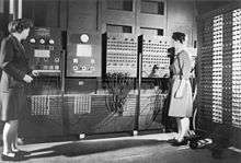 Two women programming ENIAC.