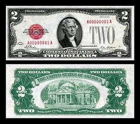 $2 United States Note, Series 1928, Fr.1501, depicting Thomas Jefferson