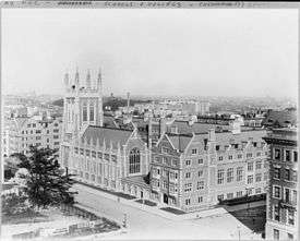 Side view of Union Theological Seminary at Claremont Avenue between 120th and 119th streets (1910)