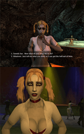 Double image of blonde, female vampire