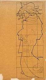  an old looking squared up tracing of a Japanese woman
