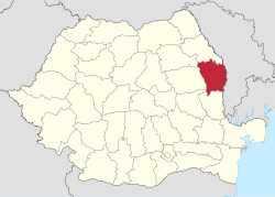 Administrative map of Romania with Vaslui county highlighted