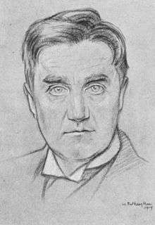 Drawing of a man in early middle age, clean shaven, with a good head of hair, looking towards the viewer