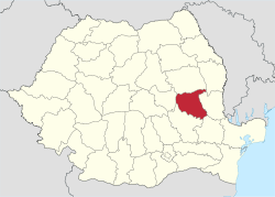 Administrative map of Romania with Vrancea county highlighted