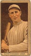 A baseball card depicting Walt "Red" Kuhn as a member of the Chicago White Sox in 1912.