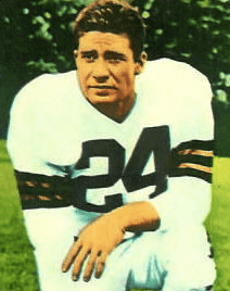 Lahr pictured in a Cleveland Browns uniform on a 1954 football card