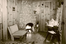 Watkins Creek Ranch guest cabin fireplace in 1947