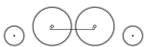 Diagram of a single small leading wheel, two large coupled wheels and a single small trailing wheel