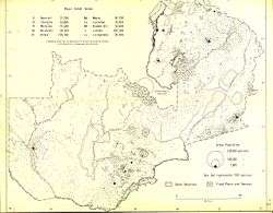 an old demographic map of Zambia with shades indicating regions that were most urbanized