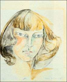 A watercolor image of a woman.