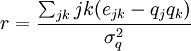 r = \frac{\sum_{jk}jk(e_{jk} - q_{j} q_{k})}{\sigma^2_q}
