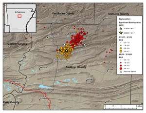 Map of earthquakes in Arkansas